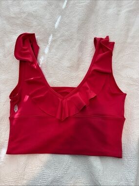 Free People Ruffle V-Neck Crop Tank in Bright Red